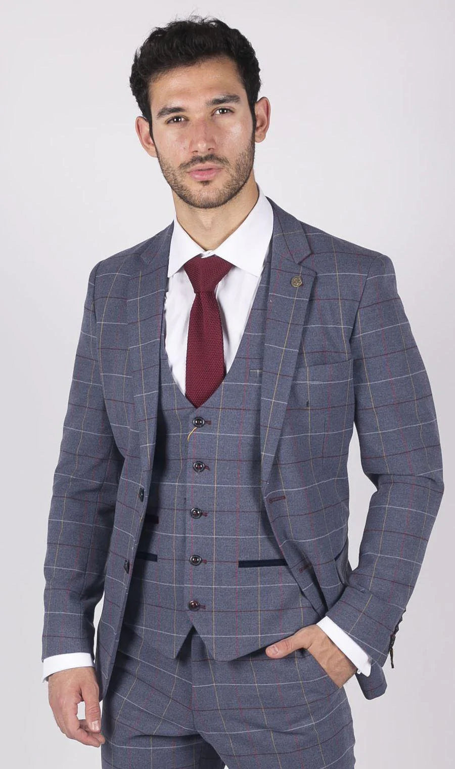Blazer de hombre Marc Darcy azul gris rojo a cuadros elegante informal de tweed corte ajustado Drake