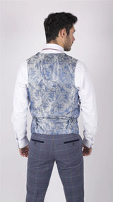 Traje de tres piezas para hombre Marc Darcy, azul, gris y rojo a cuadros, elegante e informal, de tweed, corte ajustado Drake