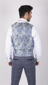 Chaleco de hombre Marc Darcy azul gris rojo a cuadros elegante informal de tweed de corte ajustado Drake