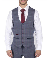 Chaleco de hombre Marc Darcy azul gris rojo a cuadros elegante informal de tweed de corte ajustado Drake