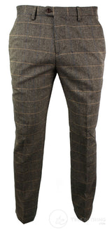 Dx-7 - Pantalón de hombre de tweed a cuadros con estampado de espiga, color marrón claro, corte regular