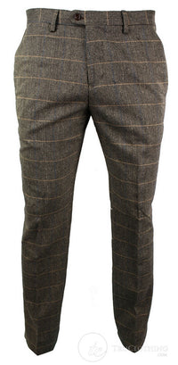 Dx-7 - Pantalón de hombre de tweed a cuadros con estampado de espiga, color marrón claro, corte regular