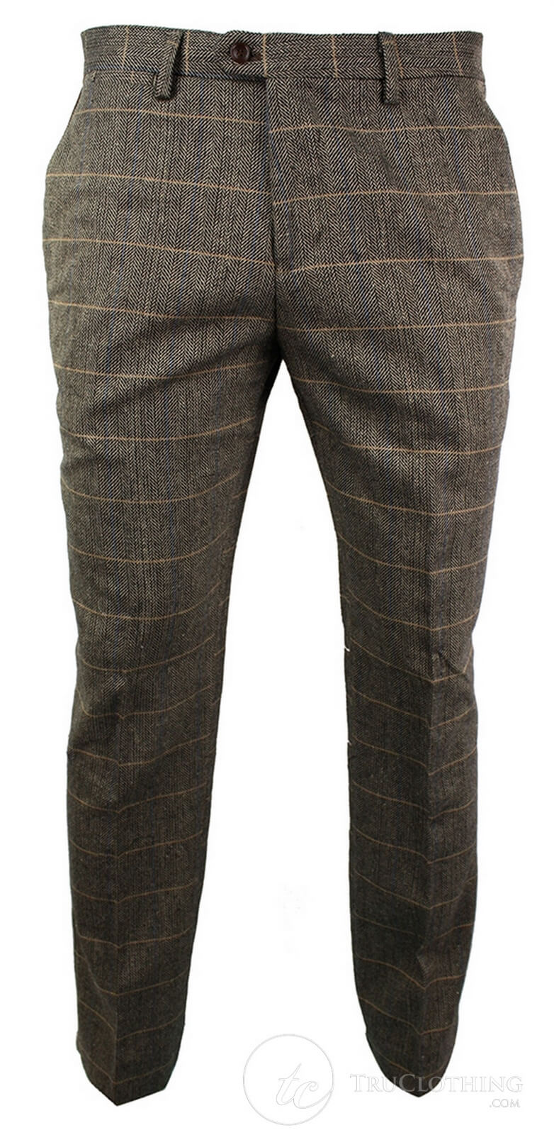 Dx-7 - Pantalón de hombre de tweed a cuadros con estampado de espiga, color marrón claro, corte regular