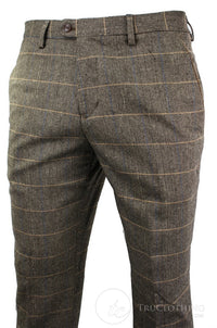 Dx-7 - Pantalón de hombre de tweed a cuadros con estampado de espiga, color marrón claro, corte regular