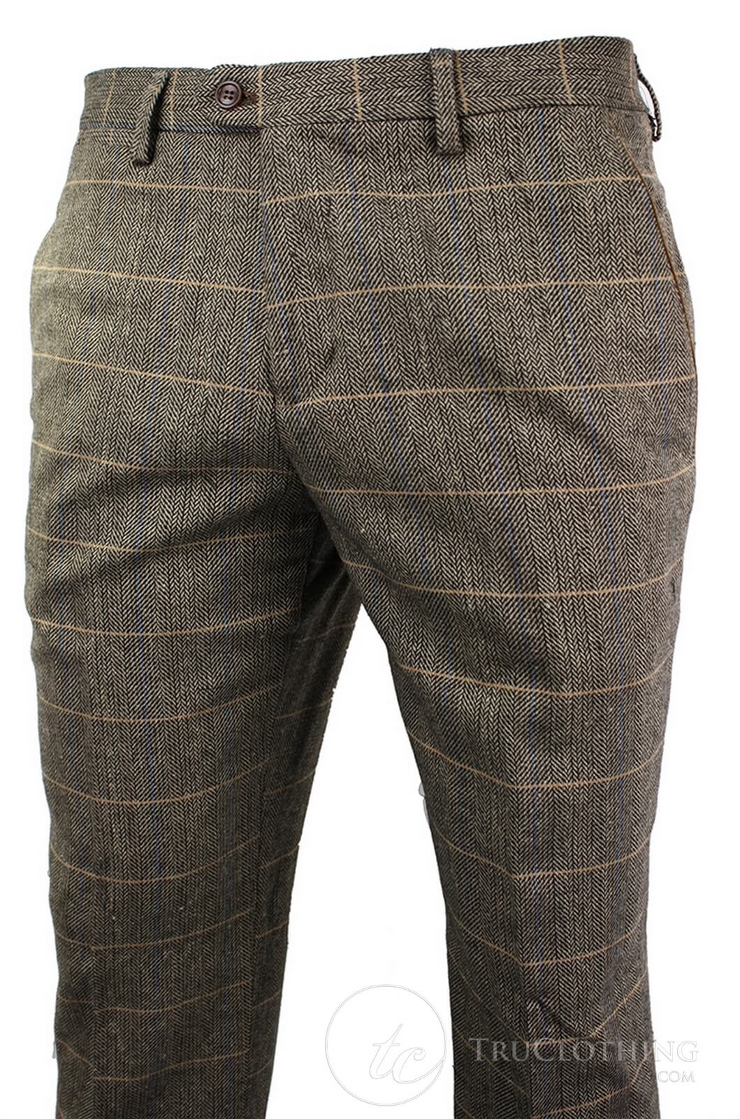 Dx-7 - Pantalón de hombre de tweed a cuadros con estampado de espiga, color marrón claro, corte regular
