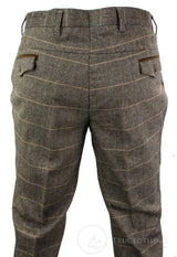 Dx-7 - Pantalón de hombre de tweed a cuadros con estampado de espiga, color marrón claro, corte regular