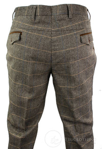 Dx-7 - Pantalón de hombre de tweed a cuadros con estampado de espiga, color marrón claro, corte regular