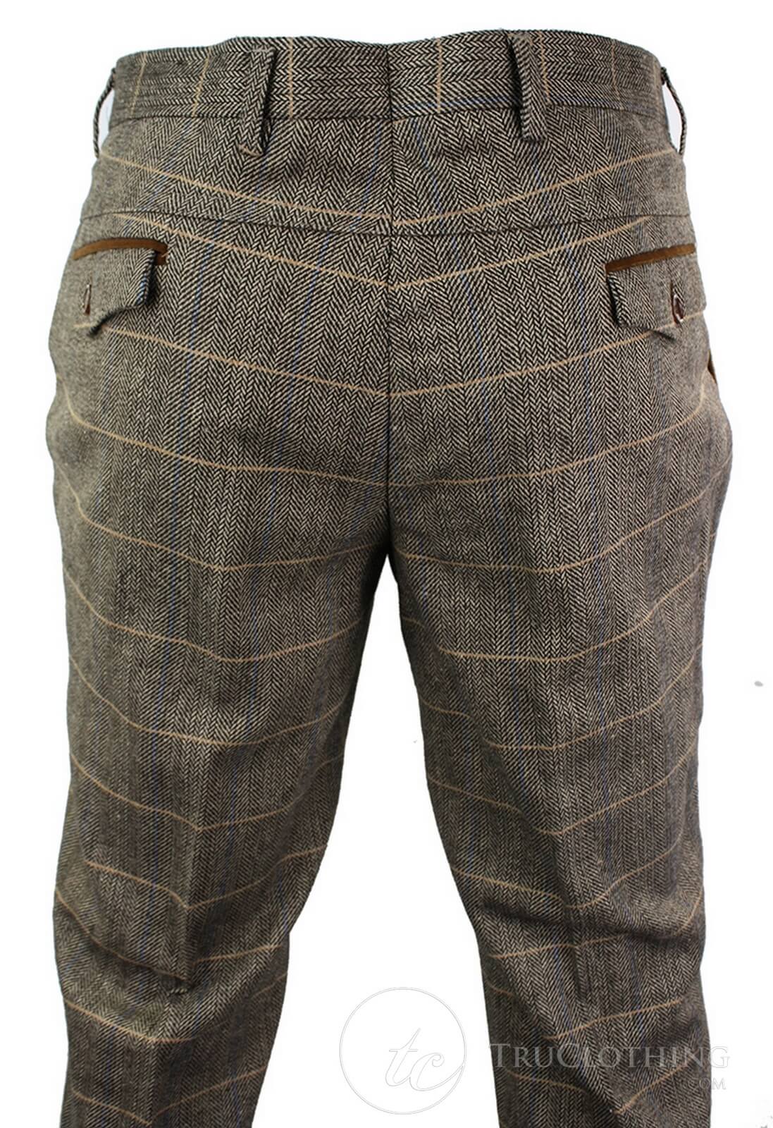 Dx-7 - Pantalón de hombre de tweed a cuadros con estampado de espiga, color marrón claro, corte regular