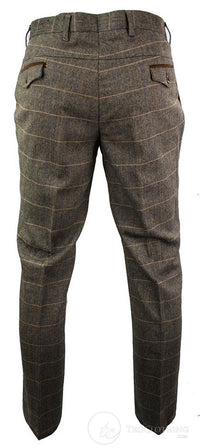 Dx-7 - Pantalón de hombre de tweed a cuadros con estampado de espiga, color marrón claro, corte regular