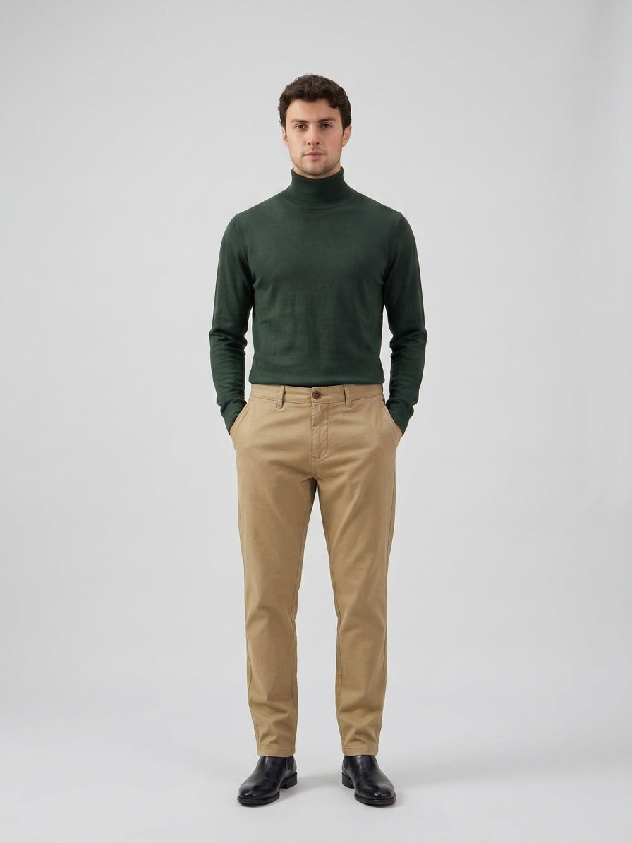 Pantalones chinos de lino color caqui para hombre, confeccionados en una fina mezcla de lino y algodón Tencel, ideales para el verano.