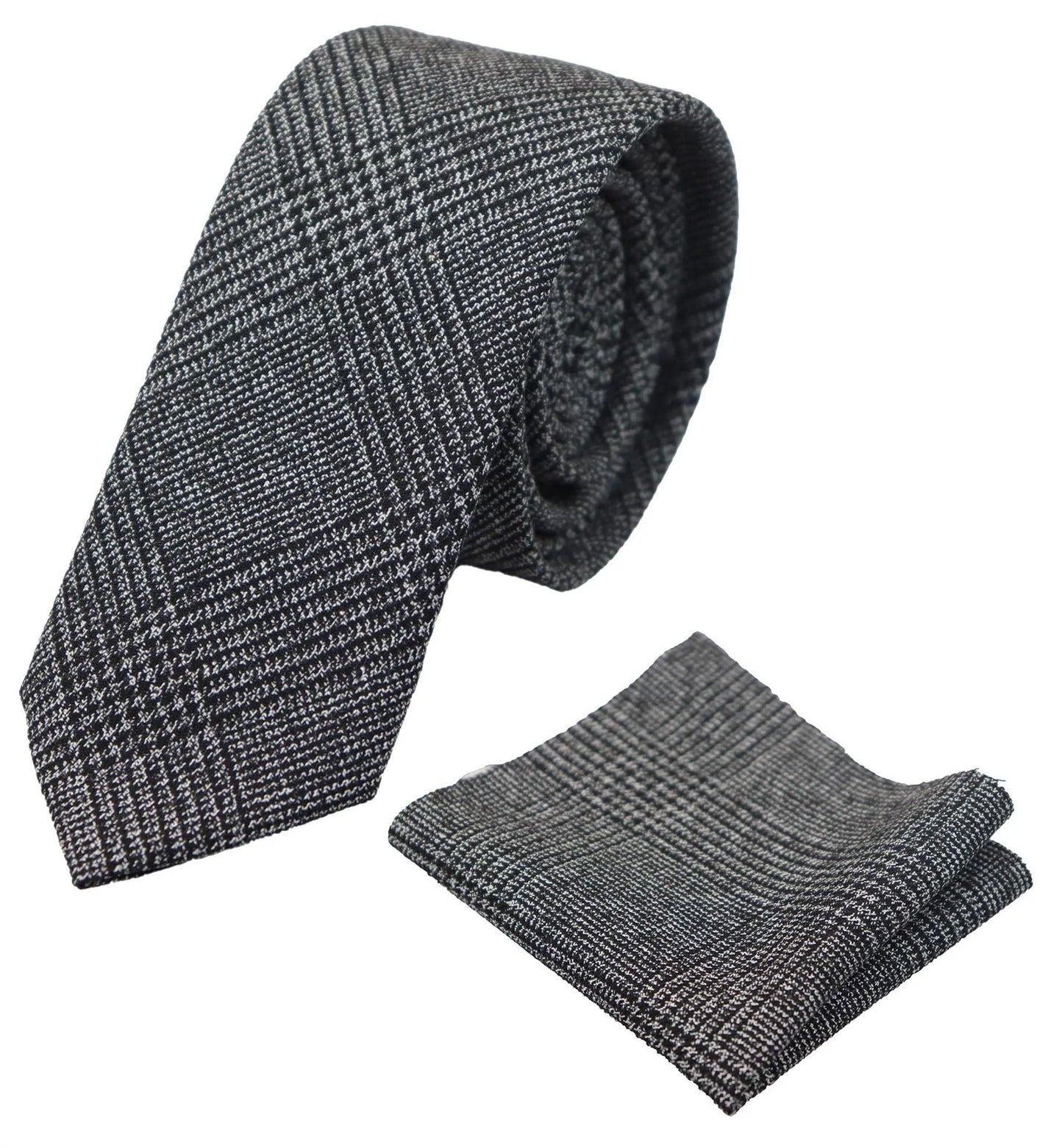 Comparar color Corbata de tweed para hombre con estampado de espiga Pañuelo de bolsillo a cuadros gris clásico