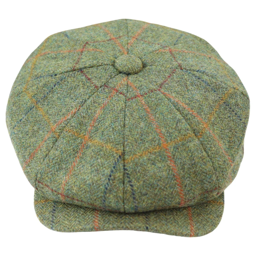Gorra plana de cuadros verdes de tweed estilo Newsboy de 8 paneles para hombre