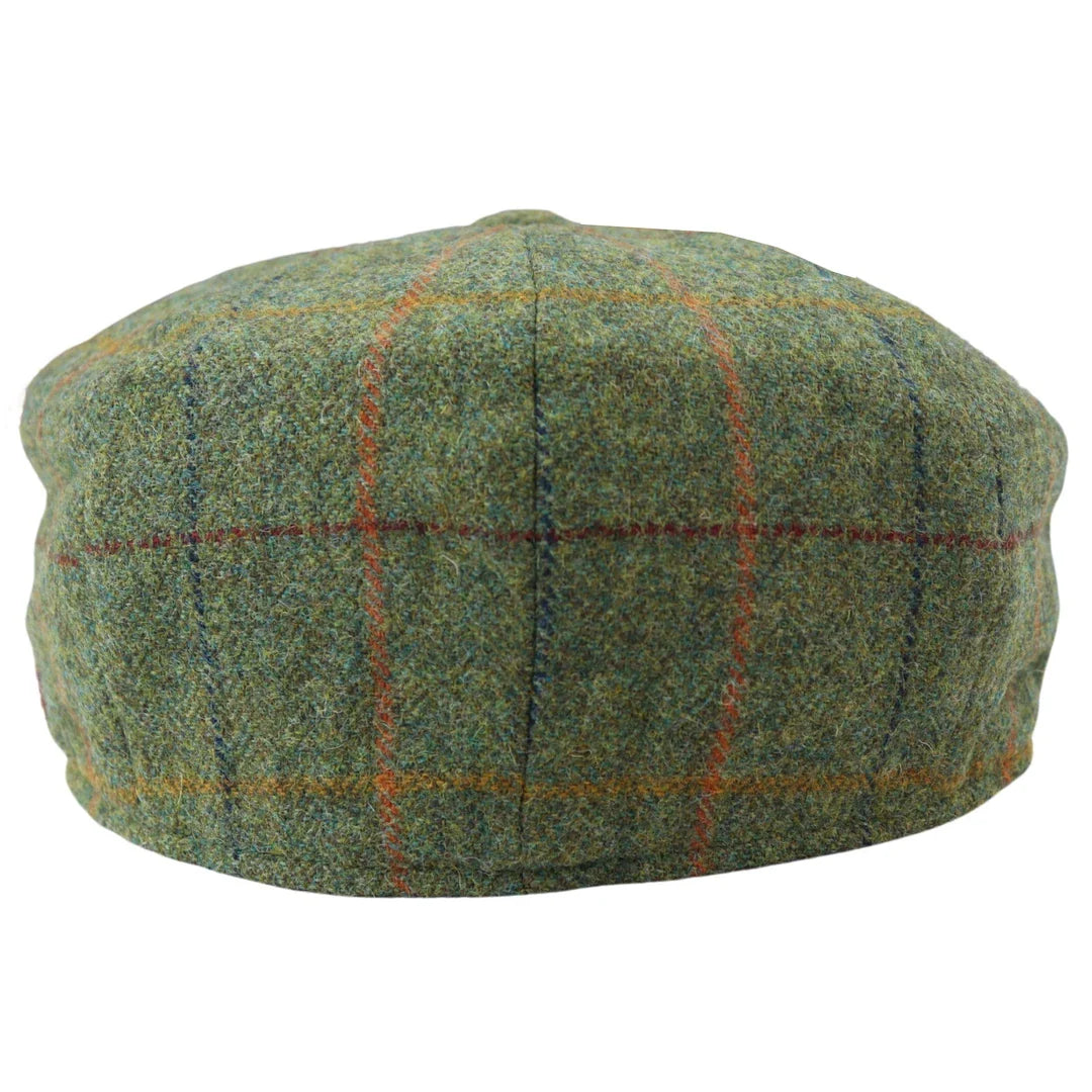 Gorra plana de cuadros verdes de tweed estilo Newsboy de 8 paneles para hombre