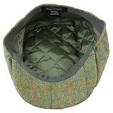 Gorra plana de cuadros verdes de tweed estilo Newsboy de 8 paneles para hombre