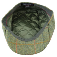 Gorra plana de cuadros verdes de tweed estilo Newsboy de 8 paneles para hombre