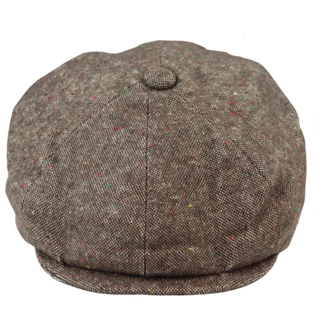 Gorra Baker Boy de 8 paneles, sombrero Shelby, lana tweed, clásico marrón, navaja