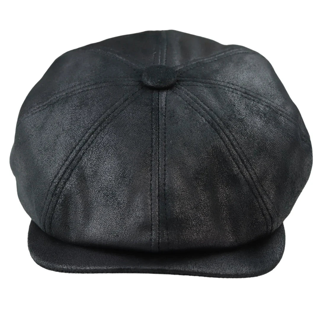 Gorra de hombre de 8 paneles estilo Baker Boy de cuero sintético, estilo Newsboy, plana, color negro.
