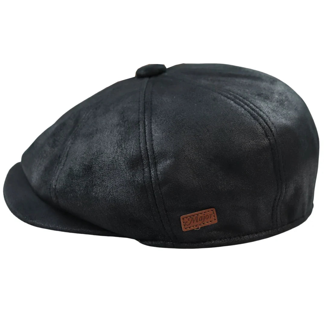 Gorra de hombre de 8 paneles estilo Baker Boy de cuero sintético, estilo Newsboy, plana, color negro.