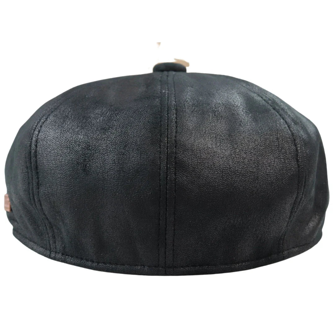 Gorra de hombre de 8 paneles estilo Baker Boy de cuero sintético, estilo Newsboy, plana, color negro.