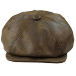 Gorra plana de hombre de 8 paneles estilo Baker Boy de piel sintética, color marrón.