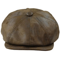 Gorra plana de hombre de 8 paneles estilo Baker Boy de piel sintética, color marrón.