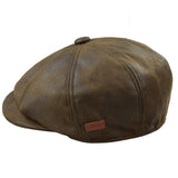 Gorra plana de hombre de 8 paneles estilo Baker Boy de piel sintética, color marrón.