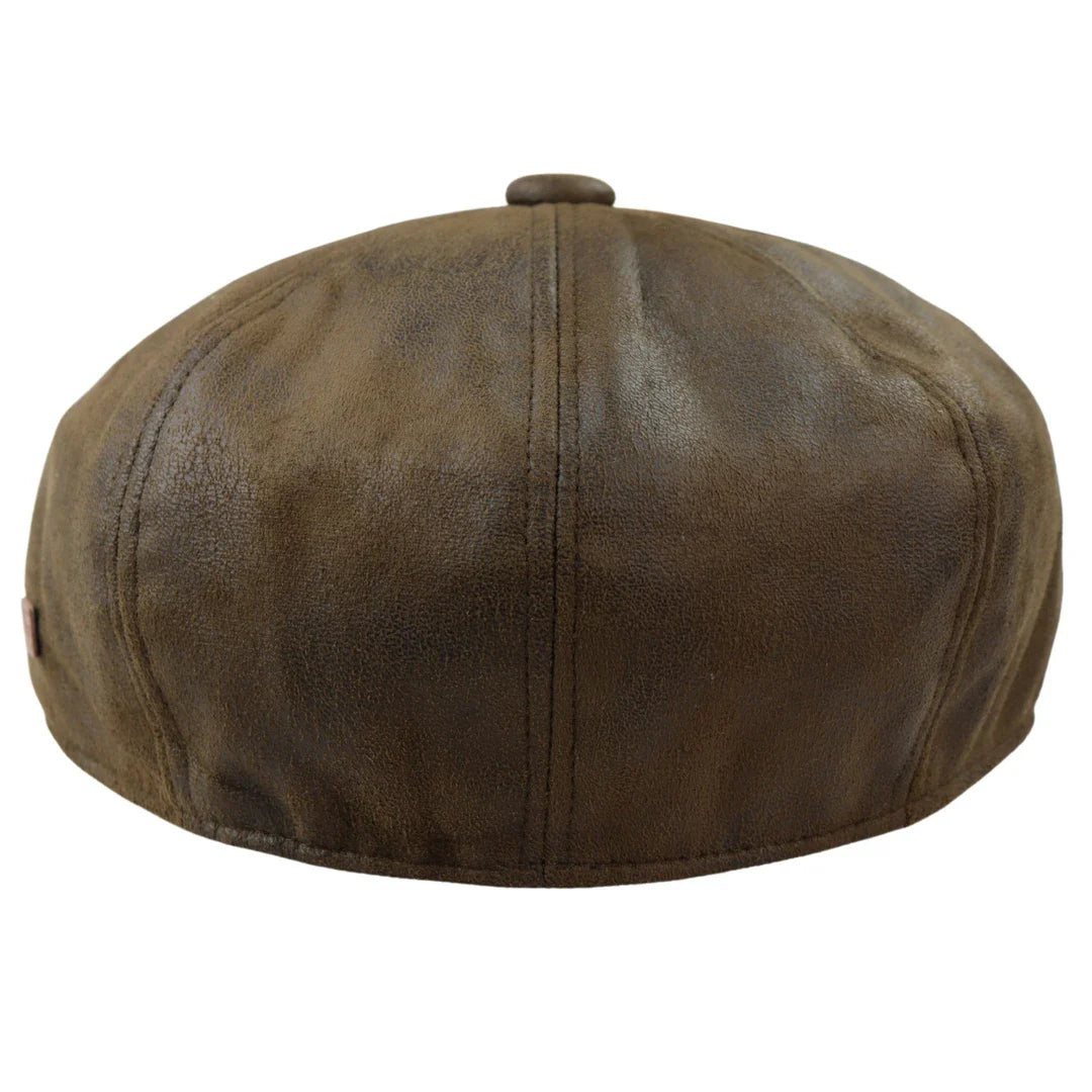 Gorra plana de hombre de 8 paneles estilo Baker Boy de piel sintética, color marrón.