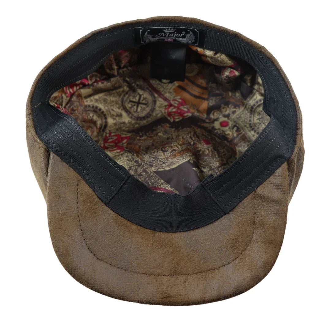 Gorra plana de hombre de 8 paneles estilo Baker Boy de piel sintética, color marrón.