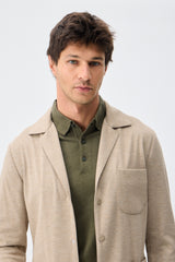 Blazer de punto suave beige para hombre, chaqueta elegante informal