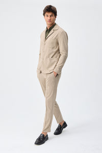 Blazer de punto suave beige para hombre, chaqueta elegante informal