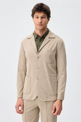 Blazer de punto suave beige para hombre, chaqueta elegante informal