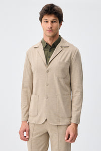Blazer de punto suave beige para hombre, chaqueta elegante informal