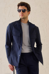 Chaqueta utilitaria azul marino para hombre, ligera, de mezcla de algodón, elegante e informal.