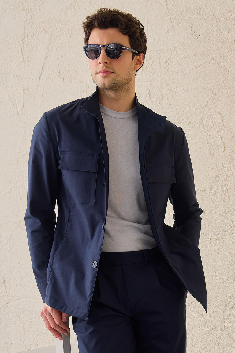 Chaqueta utilitaria azul marino para hombre, ligera, de mezcla de algodón, elegante e informal.
