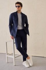 Chaqueta utilitaria azul marino para hombre, ligera, de mezcla de algodón, elegante e informal.