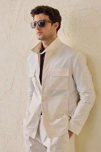 Chaqueta utilitaria blanca para hombre, ligera, de mezcla de algodón, elegante e informal.