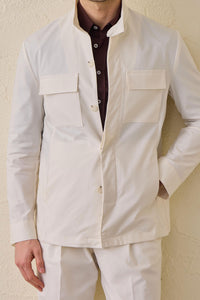 Chaqueta utilitaria blanca para hombre, ligera, de mezcla de algodón, elegante e informal.