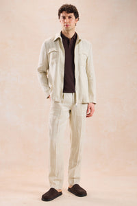 Traje de dos piezas de lino beige para hombre, estilo safari, con cremallera frontal, para verano.
