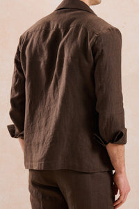 Traje de dos piezas de lino marrón para hombre, estilo safari, con cremallera frontal, para verano.