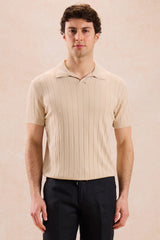 Polo de punto acanalado beige para hombre