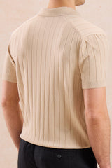 Polo de punto acanalado beige para hombre