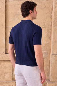 Polo de punto acanalado azul marino oscuro para hombre