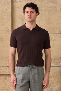 Polo de punto acanalado marrón para hombre