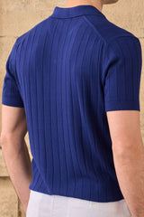 Polo de punto acanalado azul marino para hombre