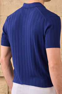 Polo de punto acanalado azul marino para hombre