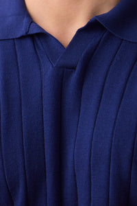 Polo de punto acanalado azul marino para hombre