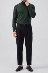 Jersey de cuello alto verde para hombre, de suave mezcla de viscosa, manga larga, de punto.