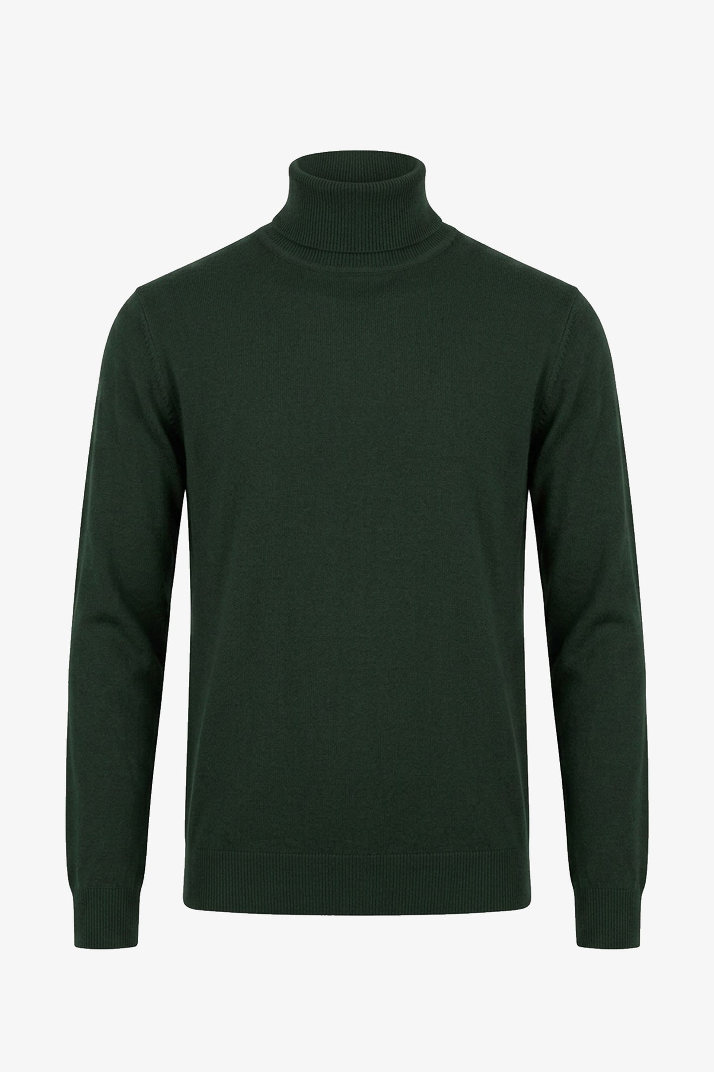 Jersey de cuello alto verde para hombre, de suave mezcla de viscosa, manga larga, de punto.