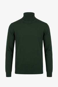 Jersey de cuello alto verde para hombre, de suave mezcla de viscosa, manga larga, de punto.