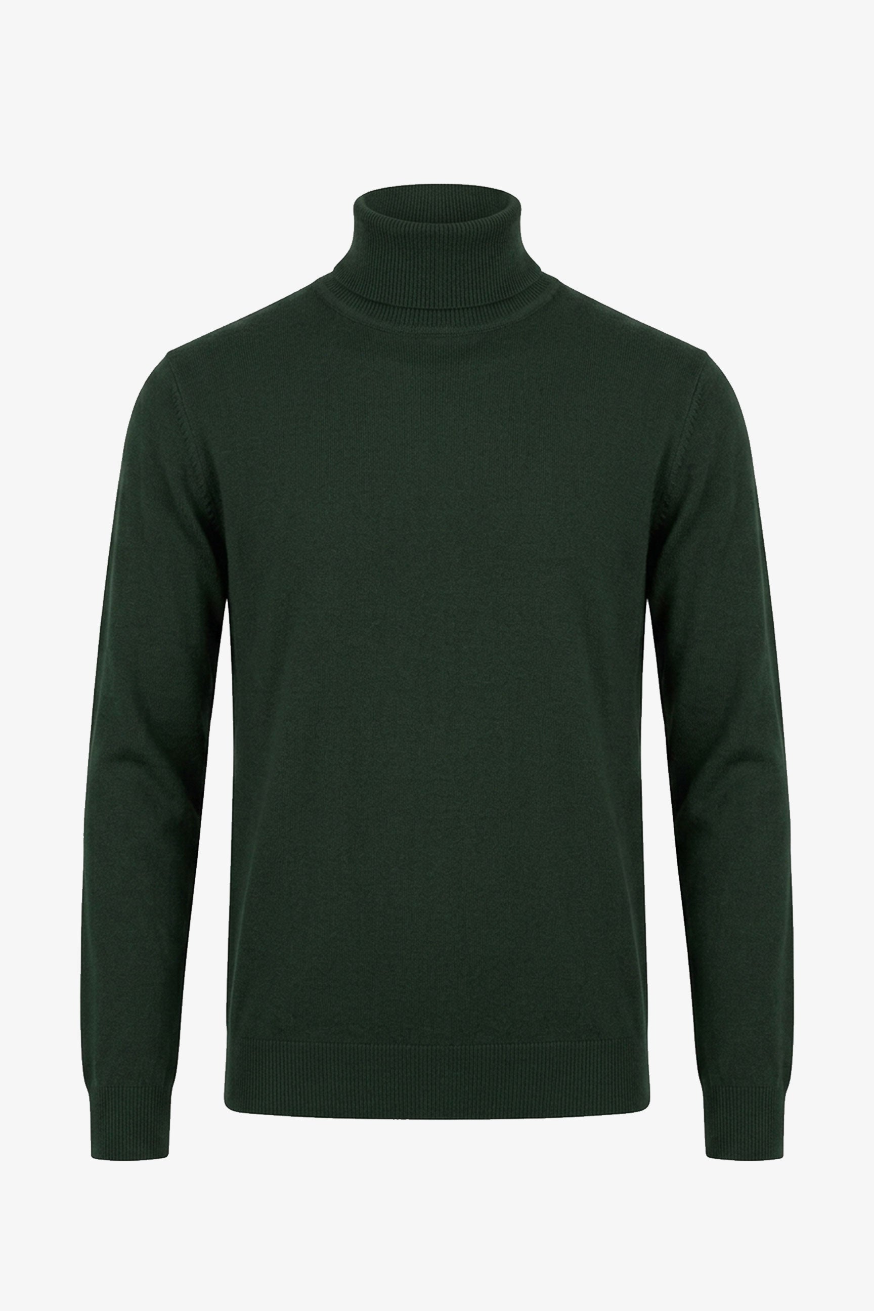 Jersey de cuello alto verde para hombre, de suave mezcla de viscosa, manga larga, de punto.